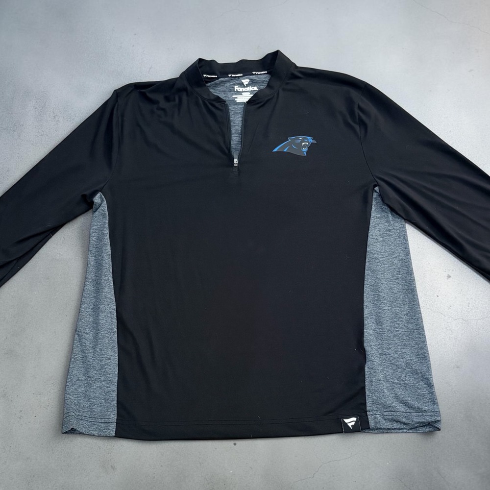 Fanatics Mens Carolina Panthers Quarter Zip Pullover Black Gray Large NFL